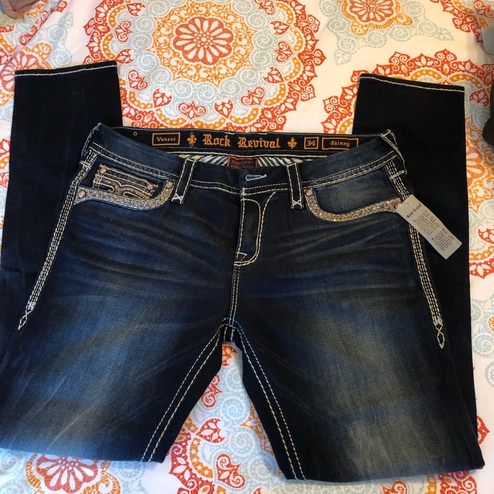 Rock Revival Topstitch Skinny Jeans